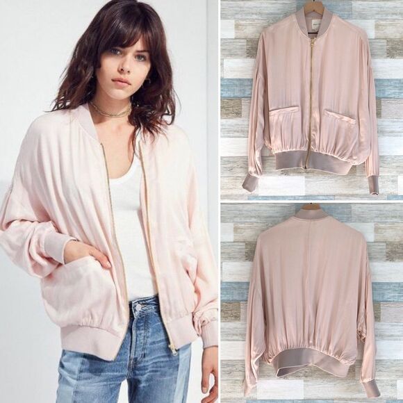 Urban Outfitters Silence + Noise Oversized Bomber Jacket Pink Full Zip Womens XS - Picture 1 of 8
